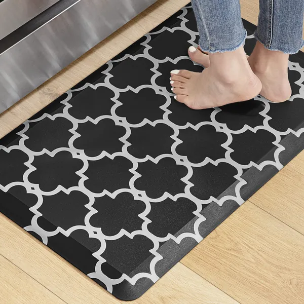KOKHUB Kitchen Mat,1/2 Inch Thick Cushioned Anti Fatigue Waterproof Kitchen Rug, Comfort Standing Desk Mat, Kitchen Floor Mat Non-Skid & Washable for Home, Office, Sink,17.3"x28"- Black