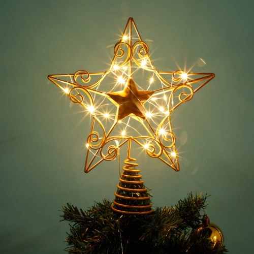 Blissun 11.8" Christmas Tree Topper, 25 LED Lighted Indoor Star Treetop, Christmas Tree Decorations (Gold) - Gold