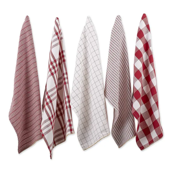 DII Farmhouse Basic Kitchen Collection Woven, Dishtowel Set, 18x28, Barn Red, 5 Piece