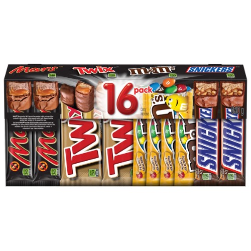 Mars Snickers Twix M&M's, Variety Pack Full Size Easter Chocolate Bars, 16 Count Box