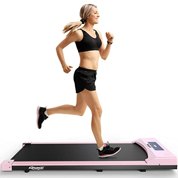 KRISRATE Walking Pad Treadmill Under Desk, Electric Under Desk Treadmill Quiet, Flat Portable Treadmill with LED Display and Remote Control, Installation-Free Walking Treadmills for Home Office - Pink