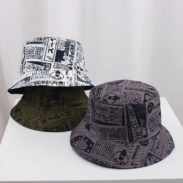 Double Sided News Paper Bucket Hat Handmade Cotton Caps Reversible Japanese Unisex Hat Cotton Travel Outdoor Hat