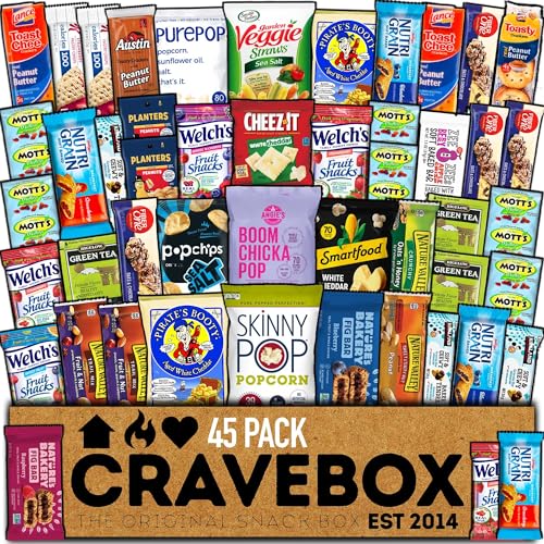CRAVEBOX Healthy Snack Box (45 Count) Spring Finals Variety Pack Care Package Gift Basket Kid Men Women Adult Nuts Health Nutrition Assortment College