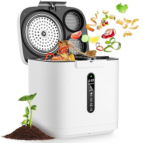 4L Electric Composter for Kitchen, Smart Compost Bin Outdoor/Indoor, Odorless/Auto-Cleaning/ 3 Modes/Intelligent LED Display, Turn Food Waste to Fertilizer for Garden, Food Waste Compost Machine - White