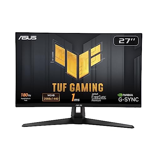 ASUS TUF Gaming 27” 1440P HDR Monitor (VG27AQ3A) – QHD (2560 x 1440), 180Hz, 1ms, Fast IPS, 130% sRGB, Extreme Low Motion Blur Sync, Speakers, Freesync Premium, G-SYNC Compatible, HDMI, DisplayPort - 27" QHD 180Hz G-SYNC