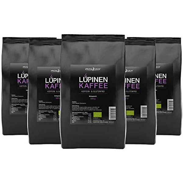 effective nature Lupinenkaffee - 5 x 500 g Pulver - Der ideale Kaffeeersatz - Koffein- und Glutenfrei - Bio Qualität - In Deutschland hergestellt