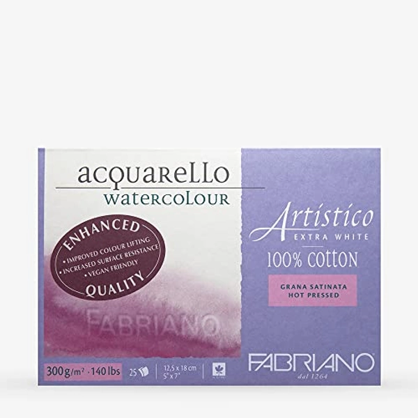 Honsell 301218 - Fabriano Artistico Acquarello Watercolour, hochwertiger Künstler - Aquarellkarton, extra weiß, Satiniert hot pressed, ca. 12,5 x 18 cm, 25 Blatt 300 g/m²