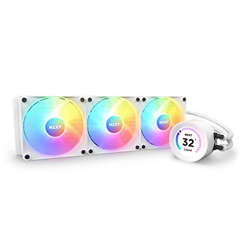 NZXT Kraken Elite RGB 360- RL-KR36E-W1-360mm AIO CPU Liquid Cooler - Customizable 2.36" Wide-Angle LCD Display for GIFS, Images, Performance Metrics - 3 x F120 RGB Core Fans - White - 360mm - Kraken Elite RGB - White