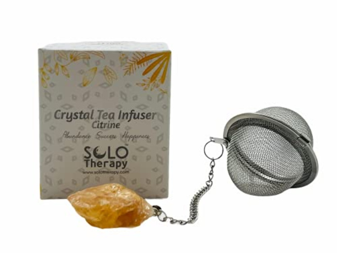 Crystal Tea Infuser, Citrine Crystal, Stainless Steel Ball Mesh Tea Strainer, Citrine Ball Tea Filter with Extended Chain Hook for Brew Fine Loose Tea (Citrine) - Citrine