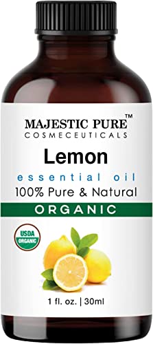 Majestic Pure Lemon USDA Organic Essential Oil | 100% Organic and Premium Quality| Aromatherapy, Skincare, Hair Care, & Household Use | 1 fl. Oz - Lemon - 1 Fl Oz (Pack of 1)