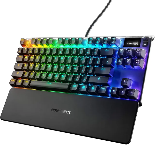 SteelSeries Apex 7 Mechanical Gaming Keyboard – OLED Smart Display – USB Passthrough and Media Controls – Linear and Quiet – RGB Backlit (Red Switch) (Renewed) - Apex 7 Red Switch – Linear & Quiet