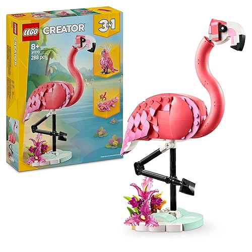 LEGO Creator 3in1 Wild Animals: Pink Flamingo Toy - Transforms into a Cockatoo Parrot Figure or Axolotl - Creative Easter Treat - Building Set for Kids, 8+ Year Old Boys & Girls - Gift Idea - 31170