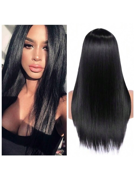 Long Straight Black Wigs for Women, Synthetic Black Straight Wig, Looking Natural Black Long Hair Wigs (Natural Black 1b#)