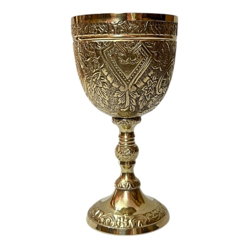 Morcomart Handmade Brass Wine Chalice Goblet – Artisanal Craftsmanship, Antique Vintage Design – Elegant Cups for Wedding, Church, Festive Events (Polished Brass) - Golden