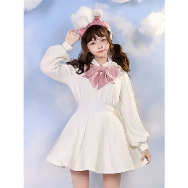 [$67.25]Big Bow Rabbit Ear Design Hooded Dress