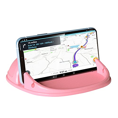 Loncaster Car Phone Holder, Mount Silicone Car Pad Mat for Various Dashboards, Slip Free Desk Phone Stand Compatible with iPhone, Samsung, Android Smartphones, GPS Devices and More, Pink - Pink