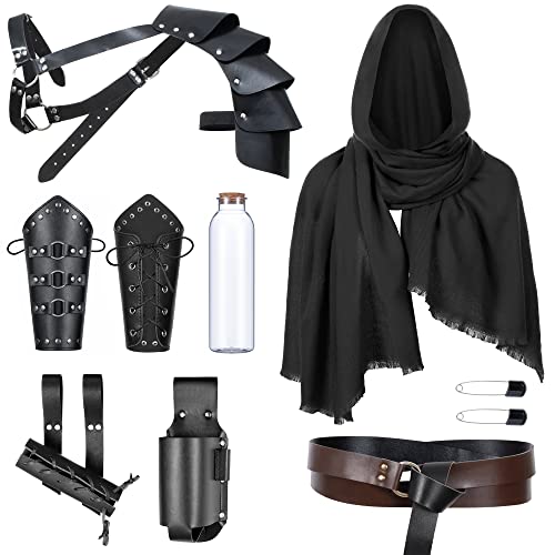 Medieval Knight Leather Belt Shawl Men Renaissance Half Shoulder Cape Scarf Buckle Bracers Retro Magic Cork Potion Bottle Sword Frog Accessories(Type1) - One Size - 1type-1