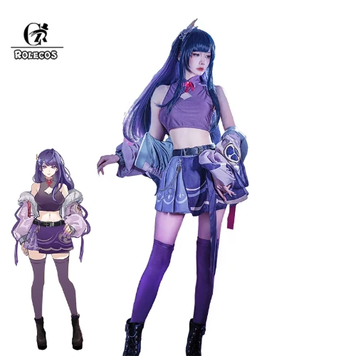 ROLECOS Raiden Shogun Cosplay Costume Game Genshin Impact Women Halloween Costume Baal Outfit Uniform Dress with Socks - AliExpress 