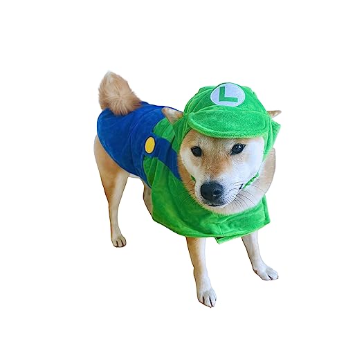 ComfyCamper Hat and Suspenders Dog Costume Puppy Puppies Cat Kitten Pet Outfit Overalls Super Brothers Halloween Accessories, X-Large, Green - X-Large - Green