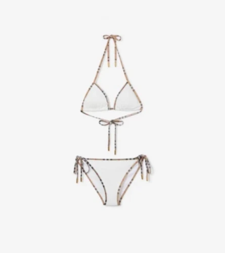 Check Trim Bikini in White - Women, Nylon | Burberry® Official