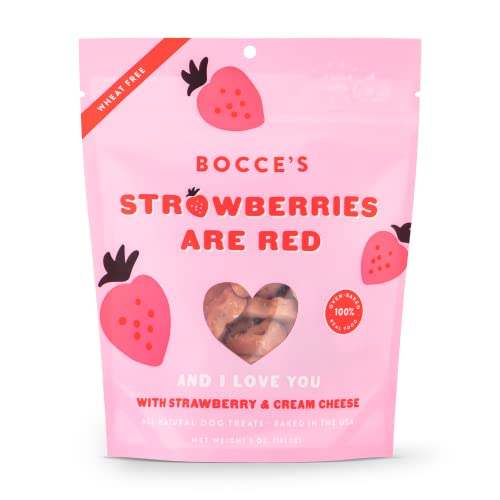 Bocce's Bakery All-Natural, Seasonal, Strawberries are Red Dog Treats, Wheat-Free, Limited-Ingredient Crunchy Biscuits Inspired by Valentine's Day, 5 oz Bag - Strawberries Are Red
