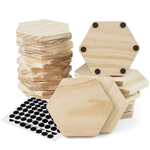 24 Pack Unfinished Wood Coasters, GOH DODD 4 Inch Hexagon Blank Wooden Coasters Crafts Coasters for DIY Architectural Models Drawing Painting Wood Engraving Wood Burning Laser Scroll Sawing