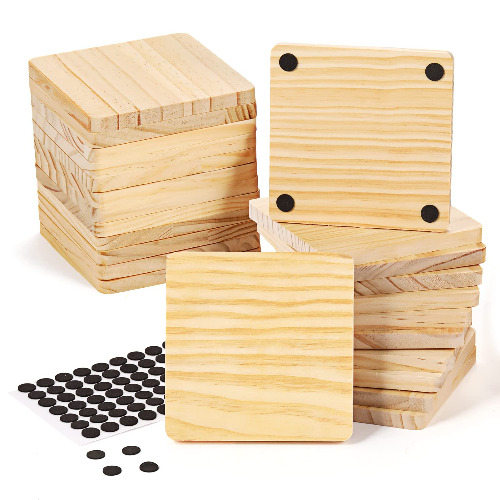 24 Pack Unfinished Wood Coasters, GOH DODD 4" Wood Slices for Nature Crafts & Wedding Decoration, Blank Coasters Wood Kit for DIY Architectural Models Drawing Painting Wood Engraving, Square