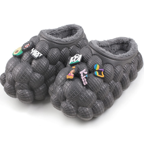 Bubble Slides for Women/Men, Massage Bubble Slippers, Funny Bubble Shoes with Plush Lining, Comfy Fuzzy Plush Lining House Slipper, Soft Pillow Stress Relief Slide, Shock-absorbing Mute Household Slippers - 5.5-6.5 Women/4-5 Men Black