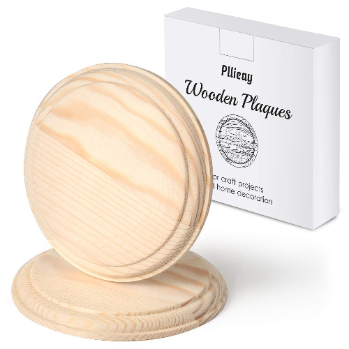 Pllieay 2Pcs 4 Inch Round Wooden Plaque, Unfinished Natural Pine Circle Plaque Wood Base for Craft Projects and DIY Home Decoration