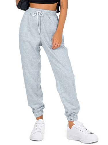 AUTOMET Women's Cinch Bottom Sweatpants High Waisted Athletic Joggers Lounge Pants with Pockets - Grey Small