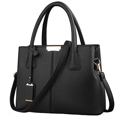 FiveloveTwo Women Classy Satchel Handbag Tote Purse Handle Bag Shoulder Bag - Black