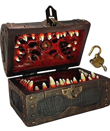 Galdor's Guild Mimic Dice Chest Storage Box | Free Lock & Key | Compatible with Dungeons & Dragons Players, Dungeon Master/DM RPG Gaming | Holder Vault Case | Holds 4 Sets of Polyhedral Dice (Regular) - Regular