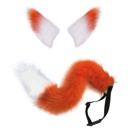 HAOAN Faux Fur Cat Fox Wolf Furry Tail and Clip Ears for Halloween Party Costume Accessories - Orange
