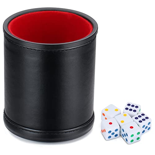 Delta-shop Felt Lined Professional Dice Cup - with 6 Dice Quiet for Yahtzee Game