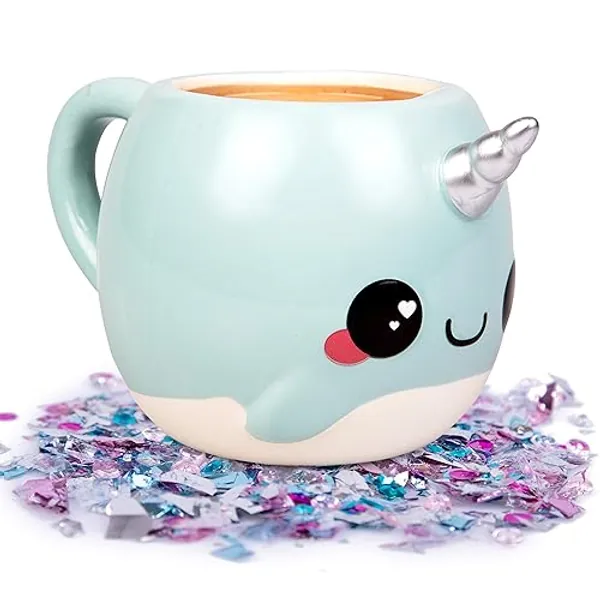 Blue Narwhal Coffee Mug - Cute Unicorn of the Sea Mug - Great Gift for Kids, Teens & Adults - Ceramic
