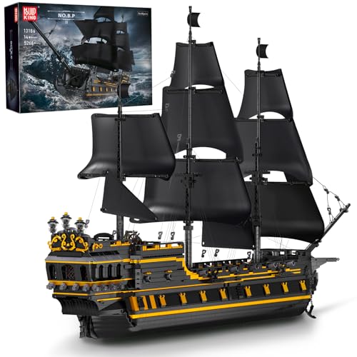 Mould King Black Pearl Pirate Ship Building Blocks Toy Set, 5266 Pieces Large Pirate Ship for Adults, MOC Sailing Ship Model Kit Gift - Large Black Pearl Pirate Ship