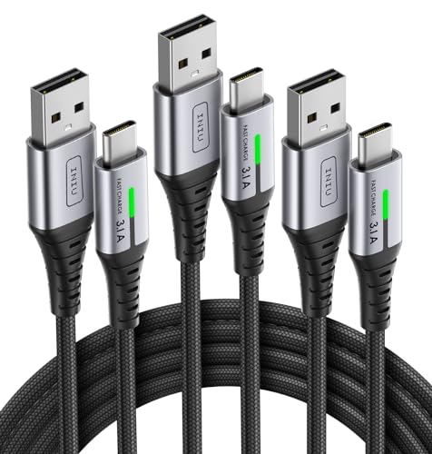 USB C Kabel, [3er Pack, 2m+2m+0,5m] Nylon 3,1A