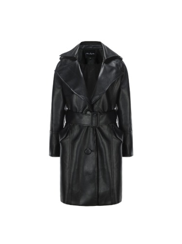 Keira Leather Trench Coat (Black) | Black / M