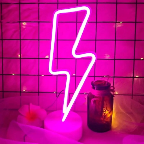 Lightning Neon Signs With Base - pink