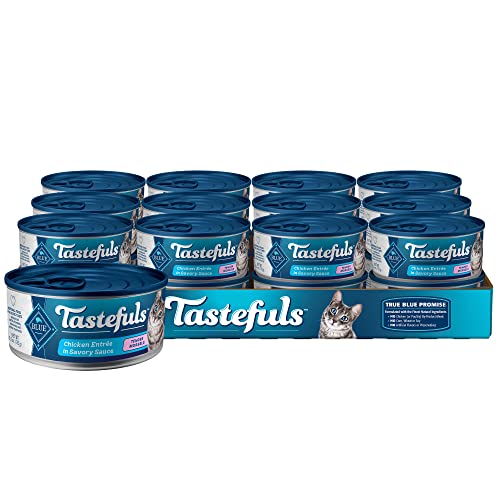 Blue Buffalo Tastefuls Natural Flaked Wet Cat Food Variety Pack, Tuna, Chicken and Fish & Shrimp Entrées in Gravy 5.5-oz Cans (24 Count - 8 of Each) - Chicken - 3 Ounce (Pack of 24)
