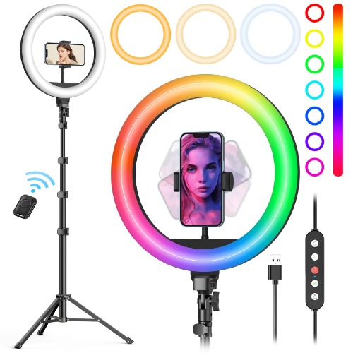 Weilisi 10" Ring Light with Stand 72'' Tall & Phone Holder,38 Color Modes Selfie Ring Light with Tripod Stand,Stepless Dimmable/Speed LED Ring Light for iPhone & Android,YouTube, Makeup,TIK Tok - 10''