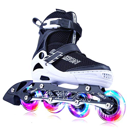 PAPAISON Adjustable Inline Skates for Kids and Adults with Full Light Up Wheels, Outdoor Roller Skates for Girls and Boys, Men and Women - B white - Large-Youth & Adult (4-7 US)