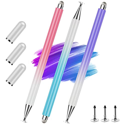 Stylus Pen for Touch Screens (3 Pack Blue/Pink/Purple) Fine Point High Precision 2 in 1 Capacitive Stylus for iPad/iPhone/Samsung/Android Phone Tablet/Chromebook/PC Magnetic Cap Stylist Pencil - 2 in 1(Magneitc Cap&Gradient)