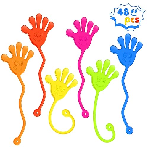 Sticky Hands Bulk 48 PCS Party Favors for Kids 4-8 8-12 Stretchy Sticky Hand Toy Valentines Day Gifts for Kids Goodie Bag Stuffers Filler Treasure Box Toys for Classroom Prizes Birthday Party Supplies - Sticky Hands 48PCS