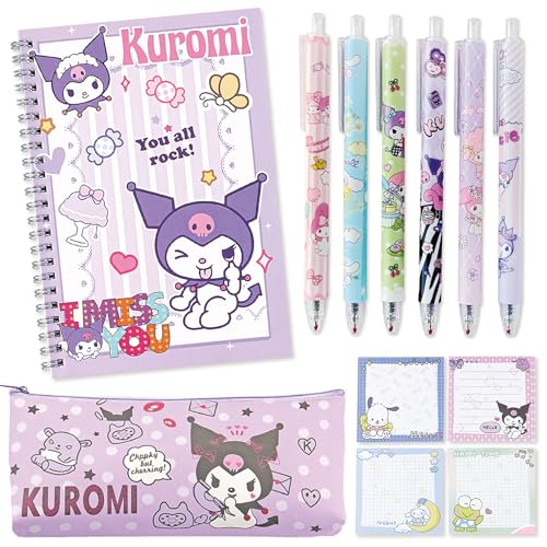 LAMPYRIS Cute School Supplies Kawaii Anime Cartoon Stationery Gift Set For Girls Kids Including Spiral Notebook Gel Pen Pencil Cse Sticky Note（pink） - Purple