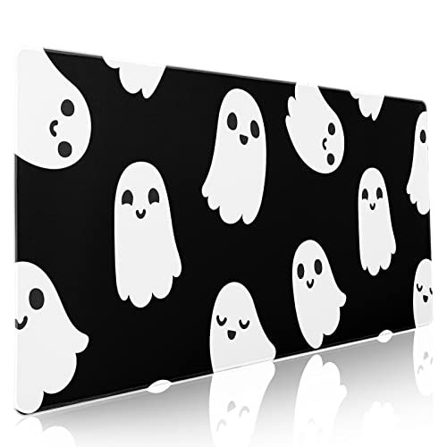 Halloween Cute Ghost Mouse Pad Kawaii Cartoon Spooky Funny Spirit Extended Desk Mat Non-Slip Rubber Base Stitched Edge Large XXL Black White Mousepad for Gaming Laptop Computer Desktop 35.4×15.7 in - Halloween Ghost - XX-Large