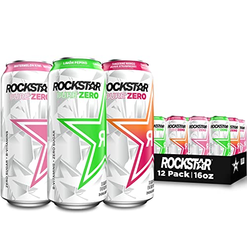 Rockstar Pure Zero Energy Drink,3 Flavor Pure Zero Variety Pack 1, 0 Sugar, with Caffeine and Taurine, 16oz Cans (12 Pack) (Packaging May Vary) - 3F VP (WK, LC, TMGS) - 16 Fl Oz (Pack of 12)