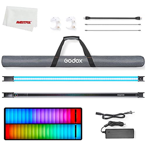 Godox TL120 RGB Tube Light,CRI 96 TLCI 98,Color Temper 2700K~6500K,100% Brightness (LUX),39 FX Effects,Smartphone APP/2.4G Wireless/DMX Control