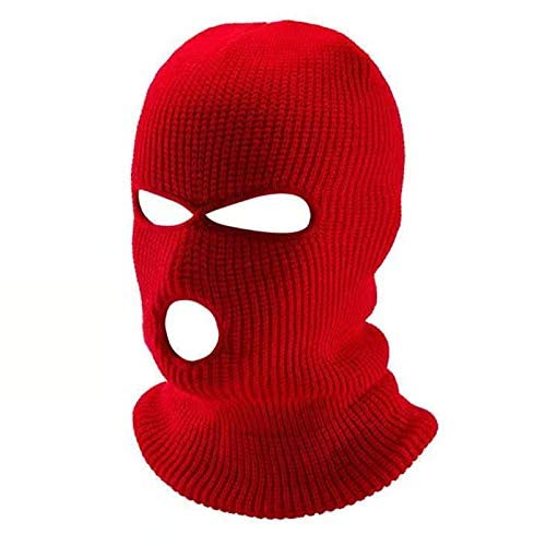 3 Hole Winter Knitted Mask, Outdoor Sports Full Face Cover Ski Mask Warm Knit Balaclava for Adult - Red