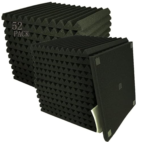 52 Pack 12 "X 12 "X1" Acoustic Panels Studio Soundproofing Foam Wedge Tiles, (52BLACK)